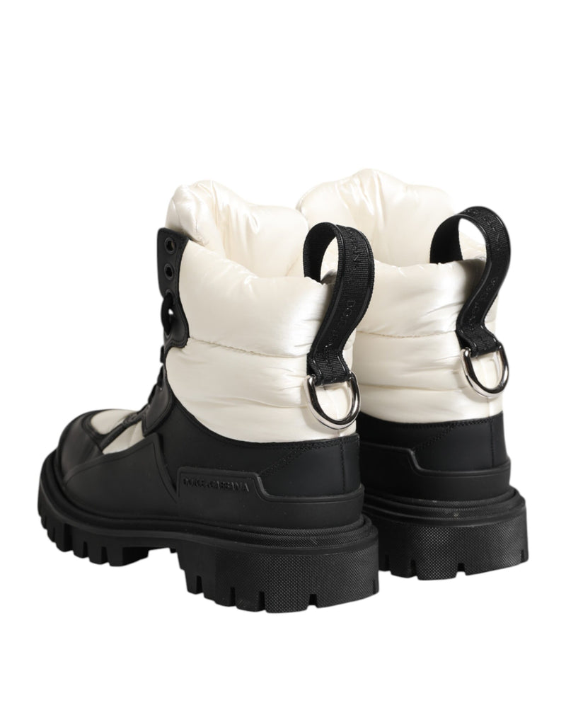 Dolce & Gabbana Black White Padded Lace Up Short Boots