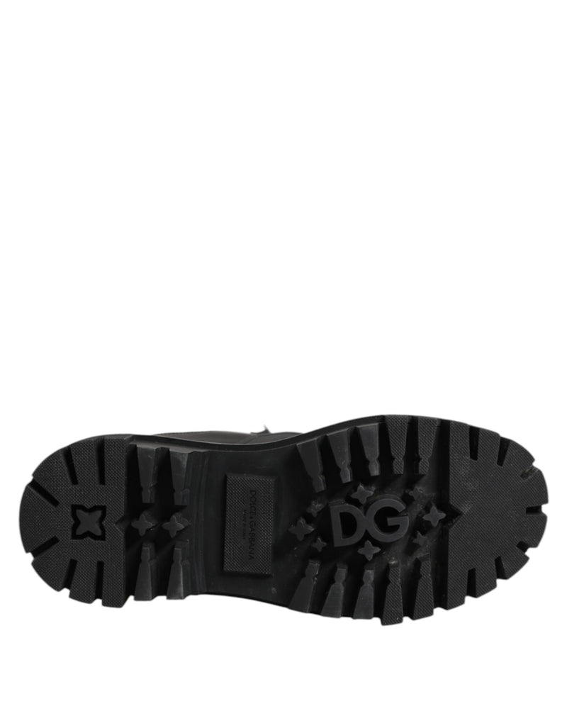 Dolce & Gabbana Black White Padded Lace Up Short Boots