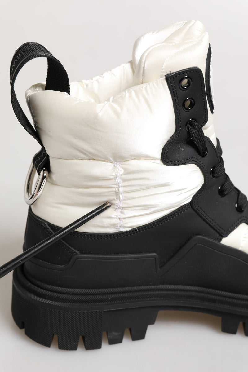 Dolce & Gabbana Black White Padded Lace Up Short Boots