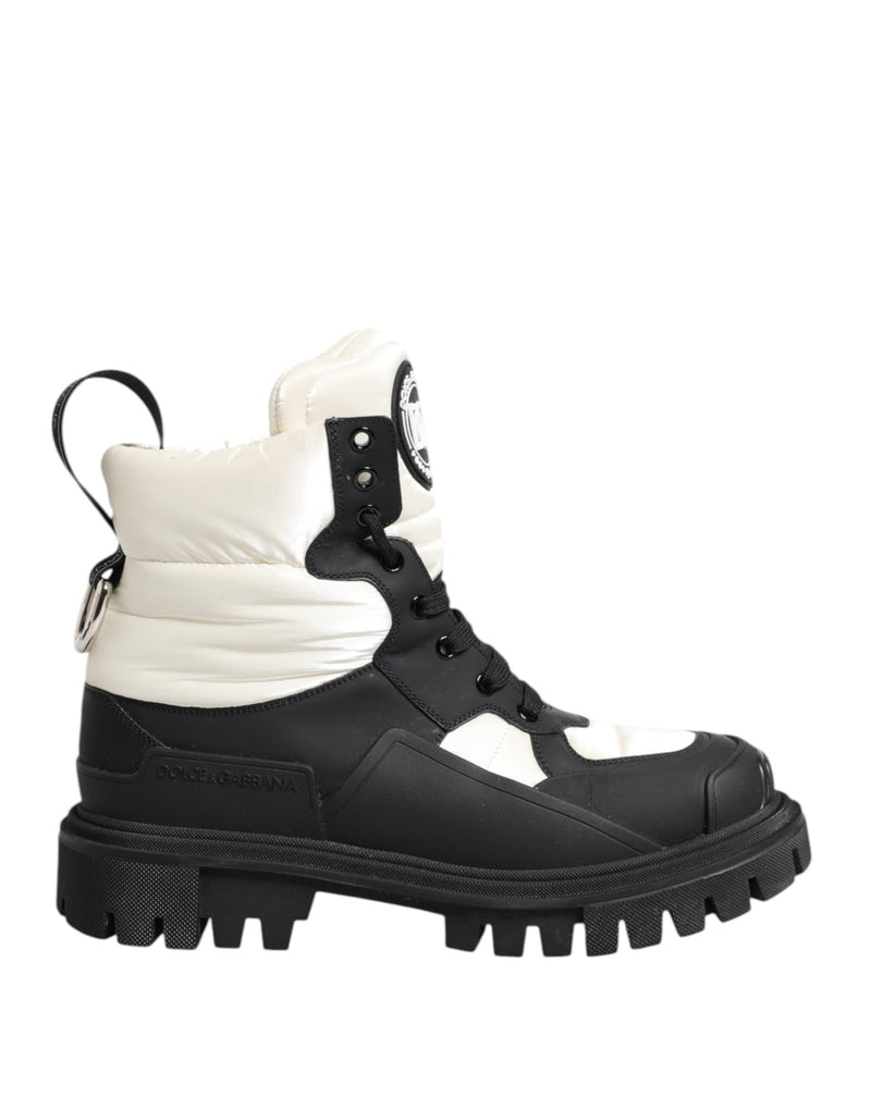 Dolce & Gabbana Black White Padded Lace Up Short Boots