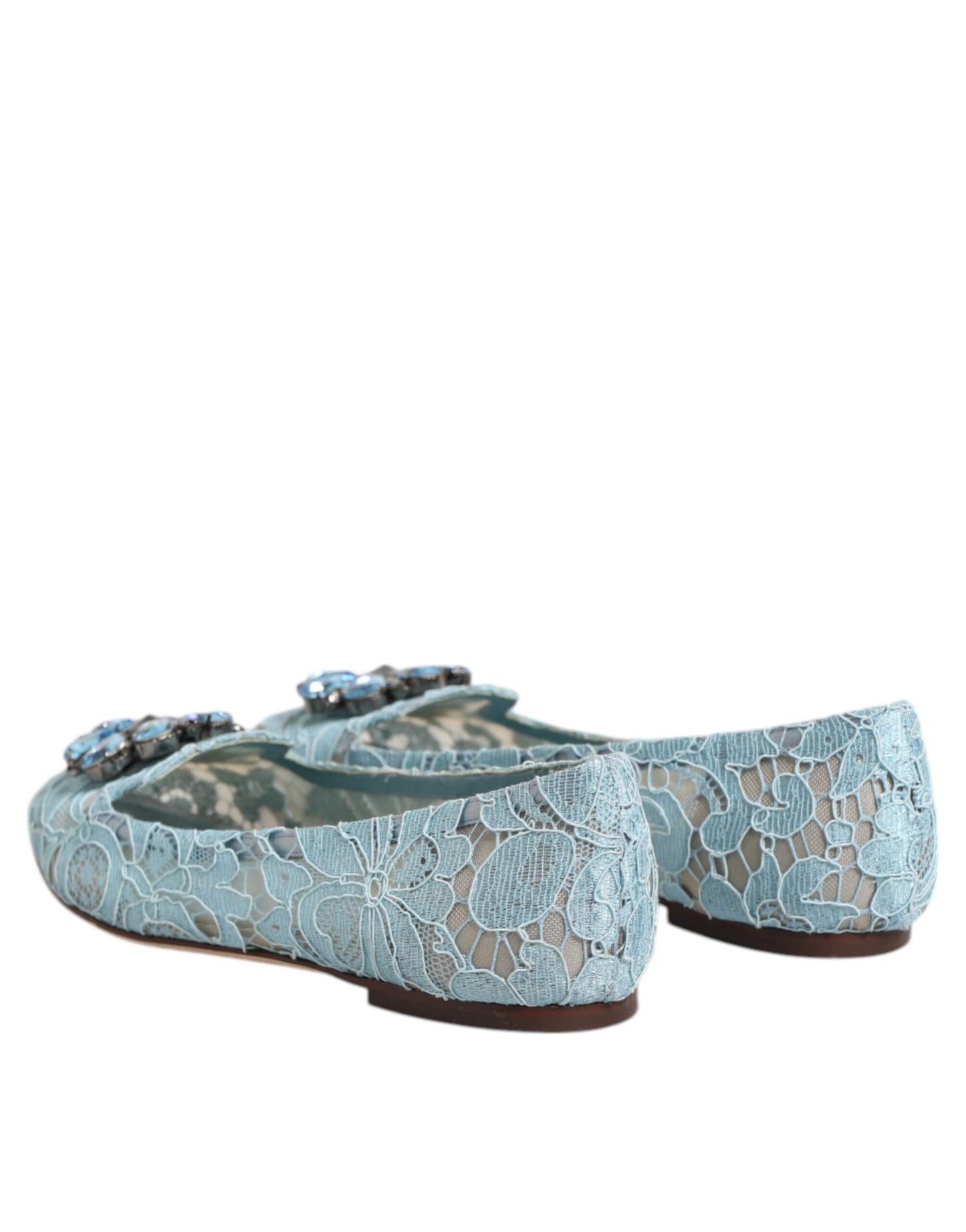 Dolce & Gabbana Blue Lace Crystal Ballet Flats Loafers Shoes