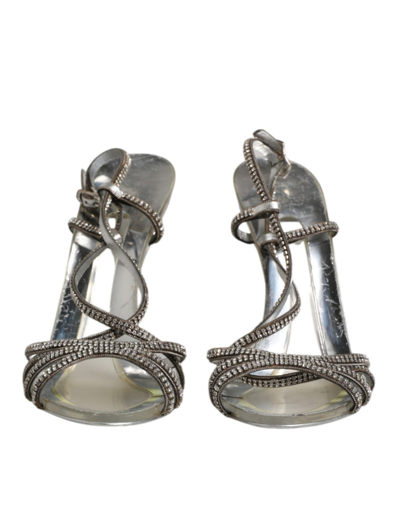 Dolce & Gabbana Silver Strass Ankle Strap Heels Sandals