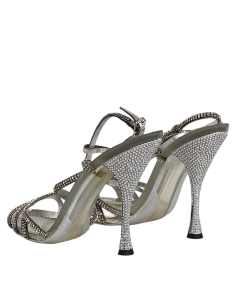 Dolce & Gabbana Silver Strass Ankle Strap Heels Sandals
