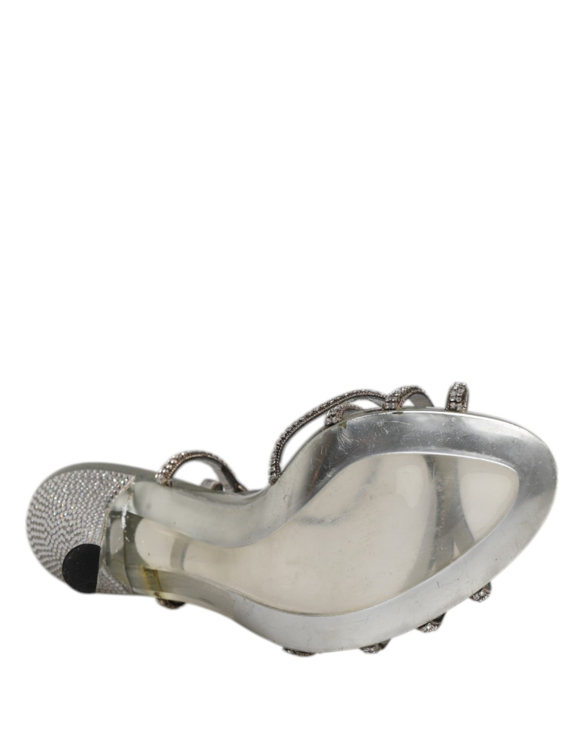 Dolce & Gabbana Silver Strass Ankle Strap Heels Sandals