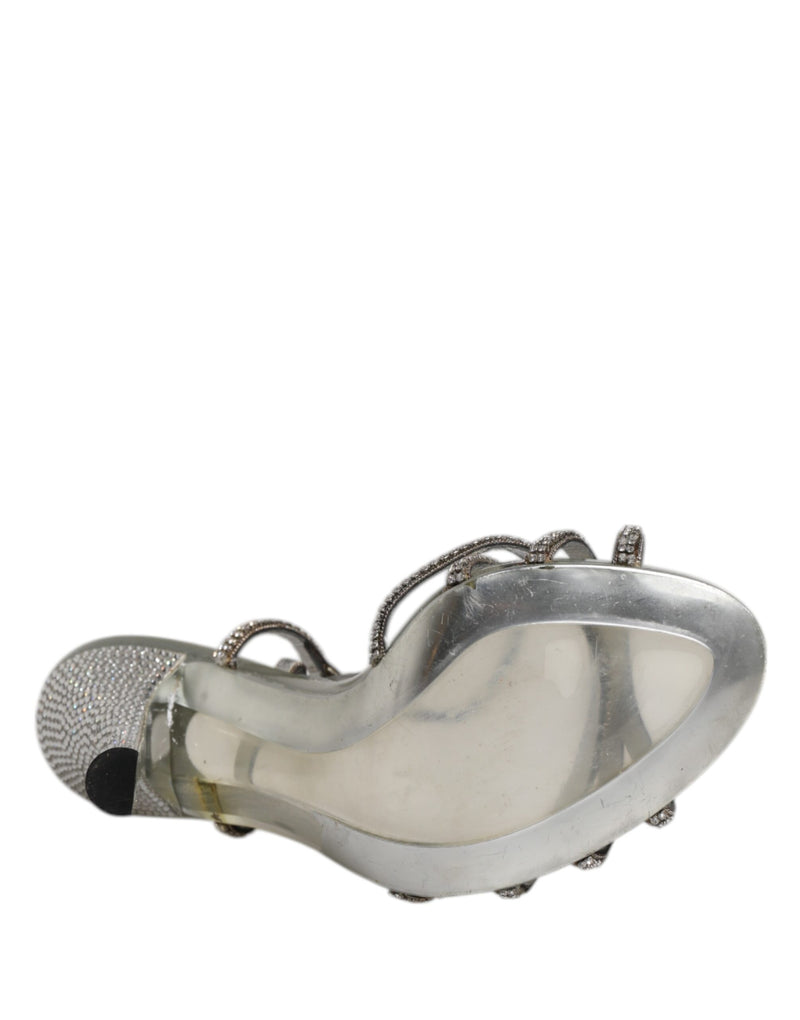 Dolce & Gabbana Silver Strass Ankle Strap Heels Sandals