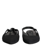 Dolce & Gabbana Black Crystal Charmeuse Slingback Shoes