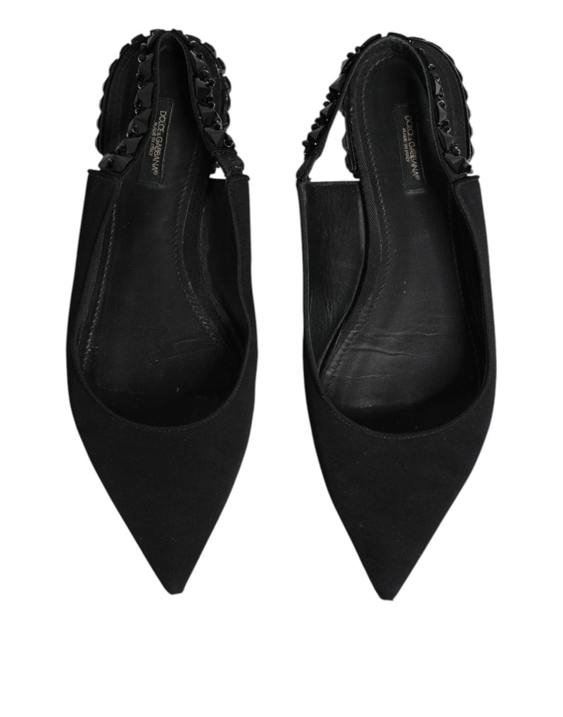 Dolce & Gabbana Black Crystal Charmeuse Slingback Shoes