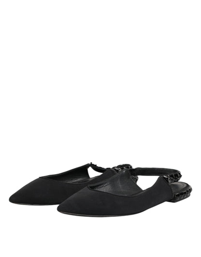 Dolce & Gabbana Black Crystal Charmeuse Slingback Shoes