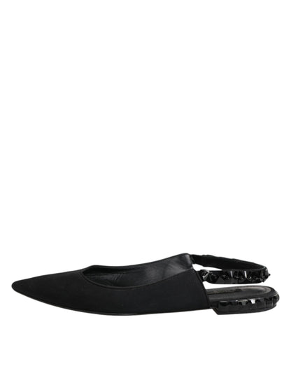 Dolce & Gabbana Black Crystal Charmeuse Slingback Shoes