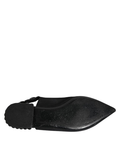 Dolce & Gabbana Black Crystal Charmeuse Slingback Shoes