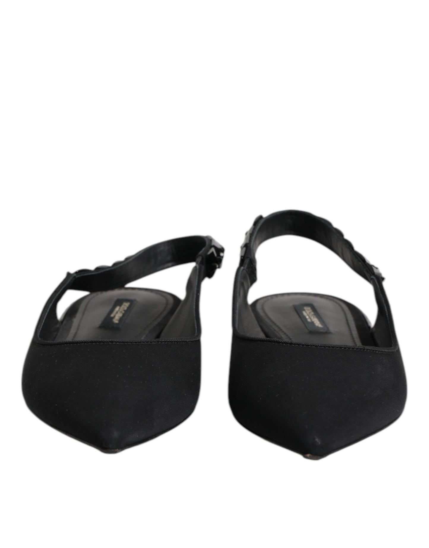 Dolce & Gabbana Black Crystal Charmeuse Slingback Shoes