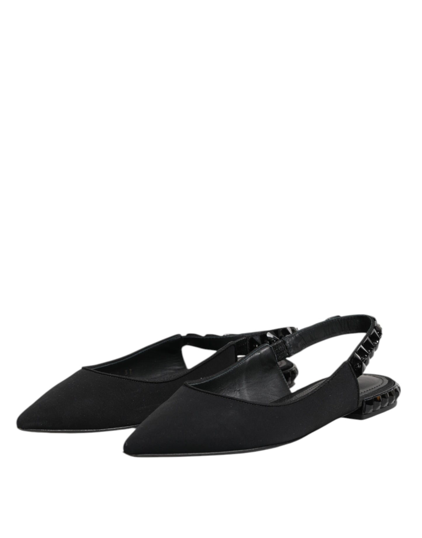 Dolce & Gabbana Black Crystal Charmeuse Slingback Shoes