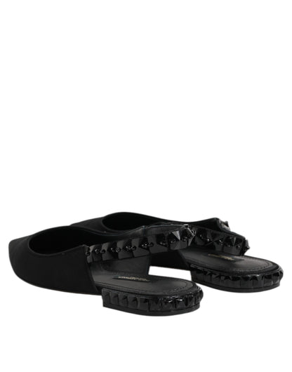 Dolce & Gabbana Black Crystal Charmeuse Slingback Shoes