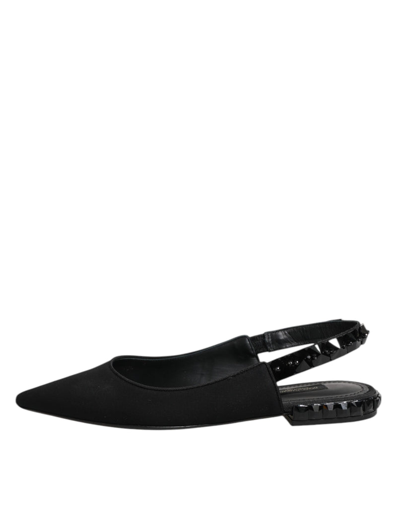 Dolce & Gabbana Black Crystal Charmeuse Slingback Shoes