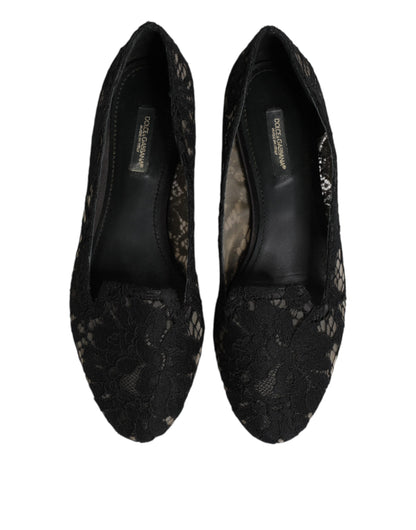 Dolce & Gabbana Black Taormina Lace Slip On Flats Shoes