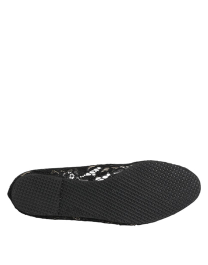 Dolce & Gabbana Black Taormina Lace Slip On Flats Shoes
