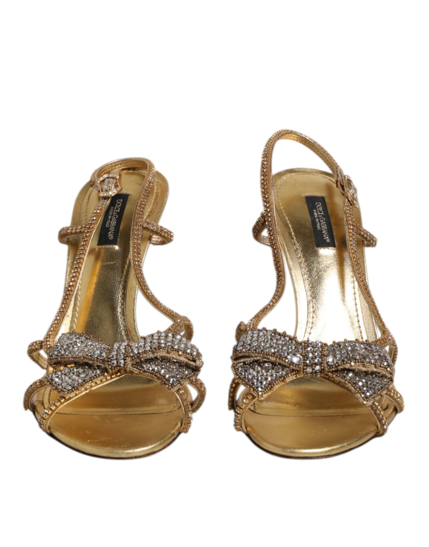 Dolce & Gabbana Gold Strass Ankle Strap Heels Sandals Shoes