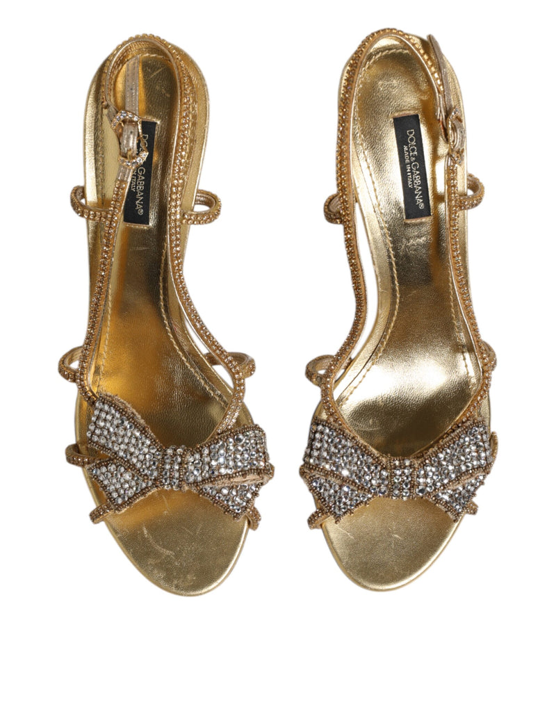 Dolce & Gabbana Gold Strass Ankle Strap Heels Sandals
