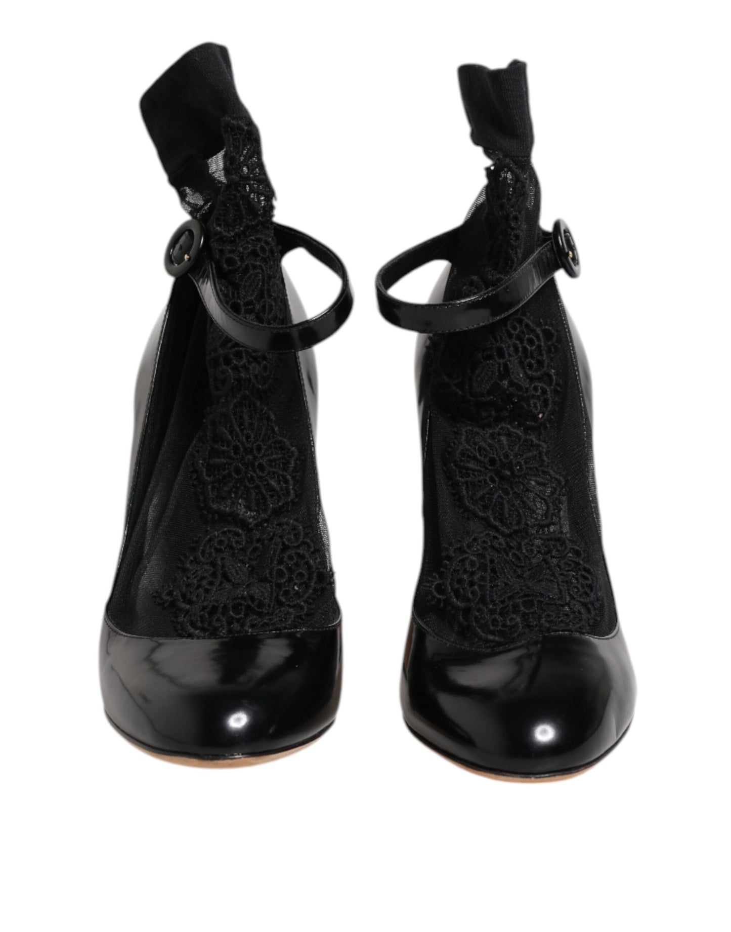 Dolce & Gabbana Black Leather Lace Socks Heels Pumps Shoes