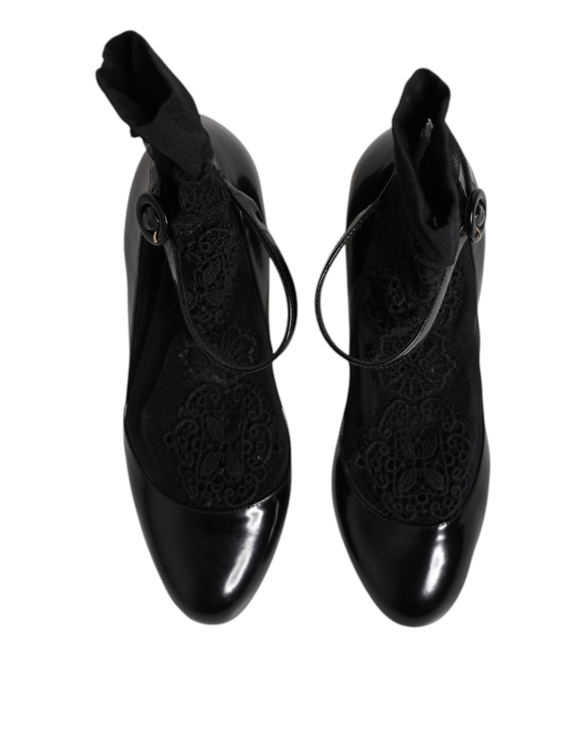 Dolce & Gabbana Black Leather Lace Socks Heels Pumps Shoes