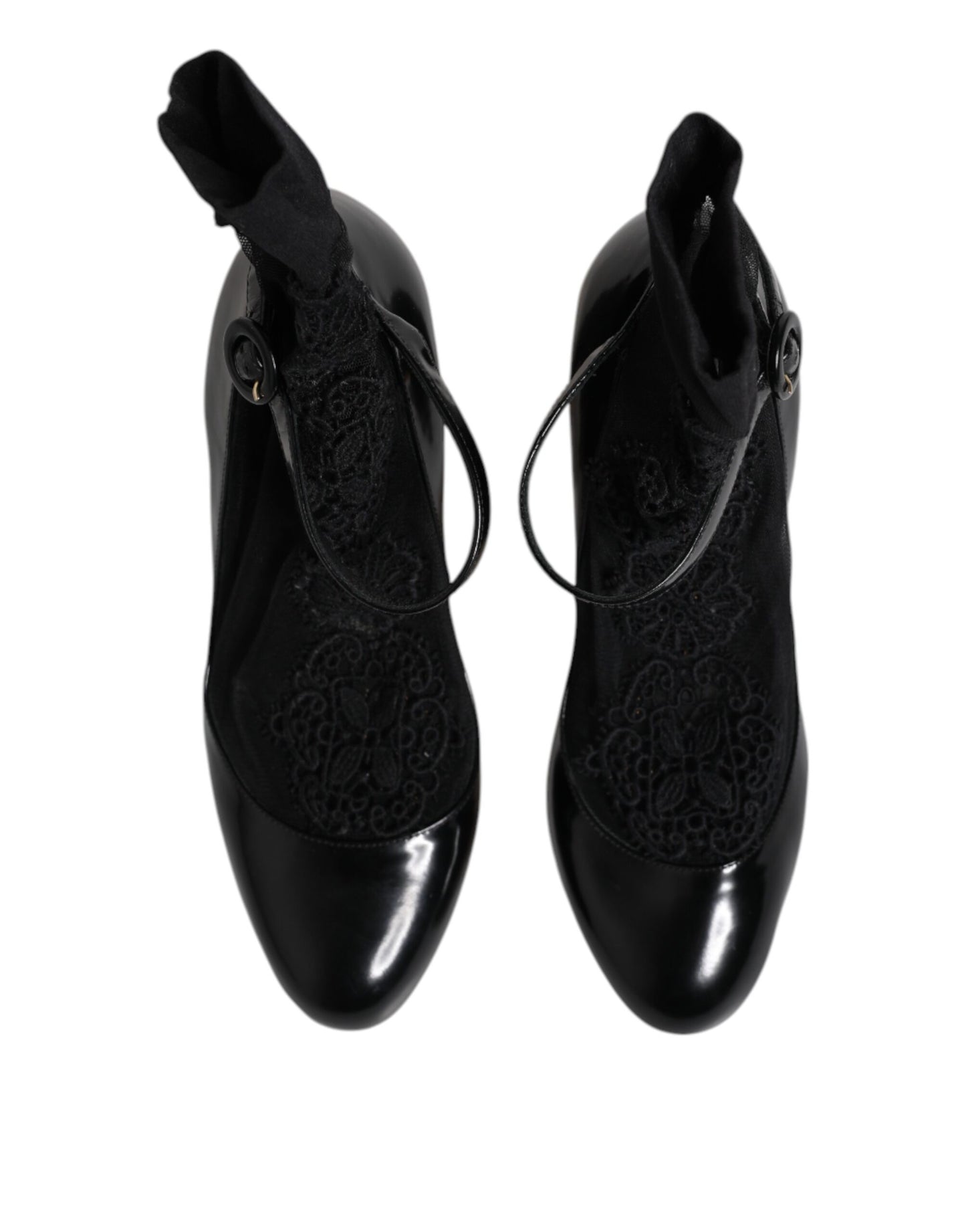 Dolce & Gabbana Black Leather Lace Socks Heels Pumps Shoes