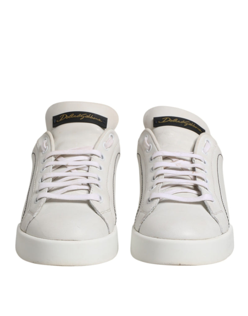 Dolce & Gabbana White Gold Leather Low Top Sneakers