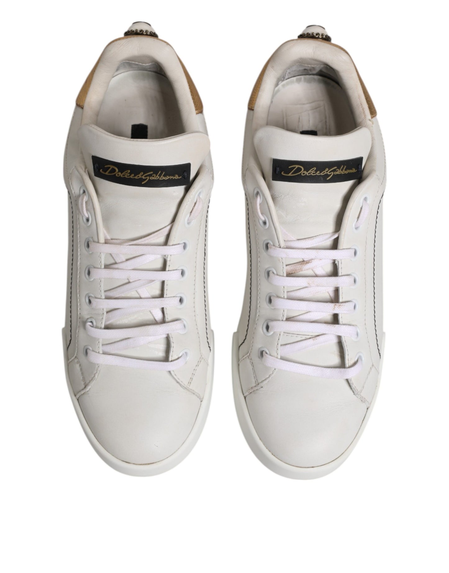 Dolce & Gabbana White Gold Leather Low Top Sneakers Shoes