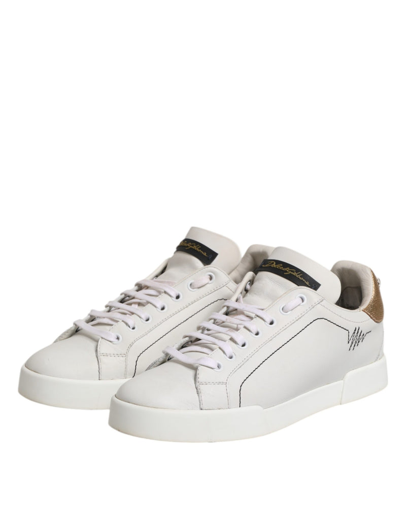 Dolce & Gabbana White Gold Leather Low Top Sneakers