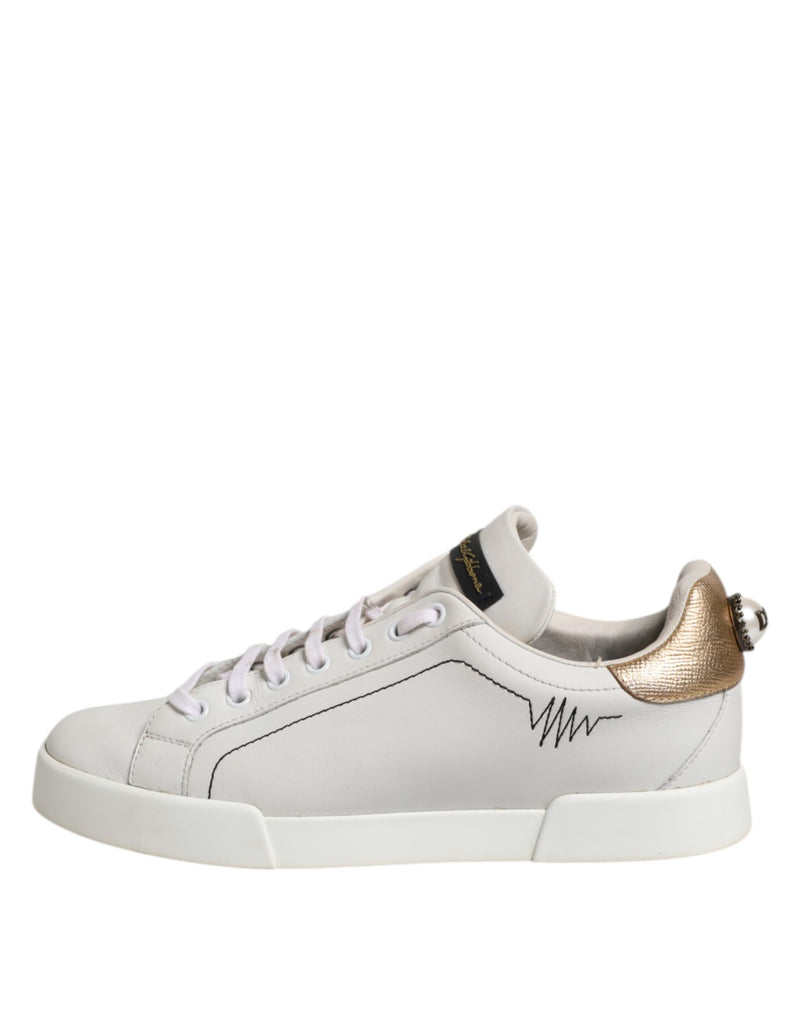 Dolce & Gabbana White Gold Leather Low Top Sneakers