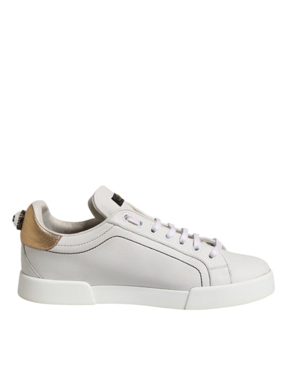 Dolce & Gabbana White Gold Leather Low Top Sneakers Shoes