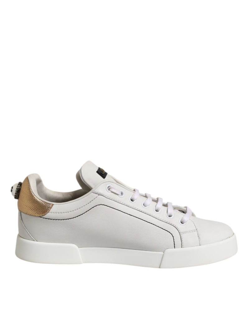 Dolce & Gabbana White Gold Leather Low Top Sneakers