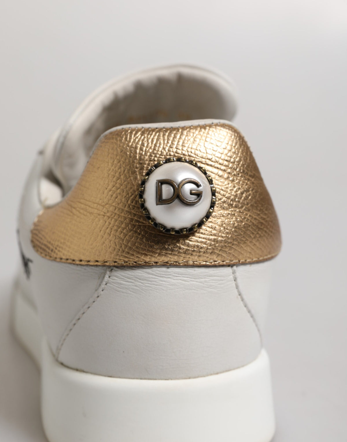 Dolce & Gabbana White Gold Leather Low Top Sneakers
