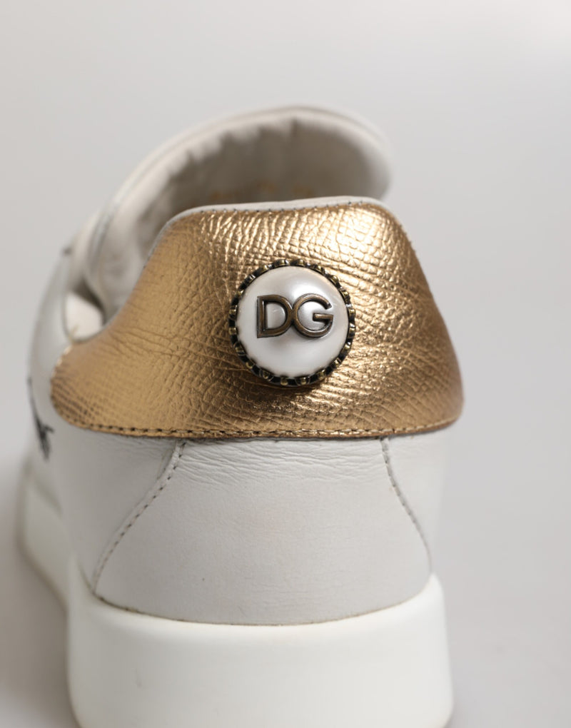 Dolce & Gabbana White Gold Leather Low Top Sneakers