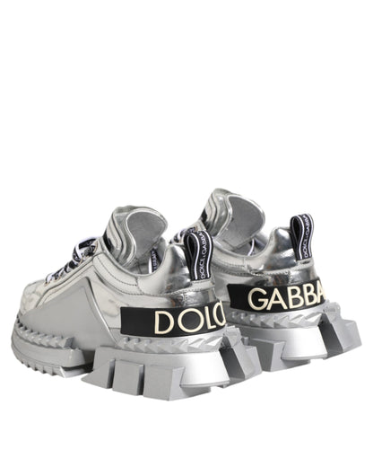 Dolce & Gabbana Silver Leather Super Queen Sneakers Shoes