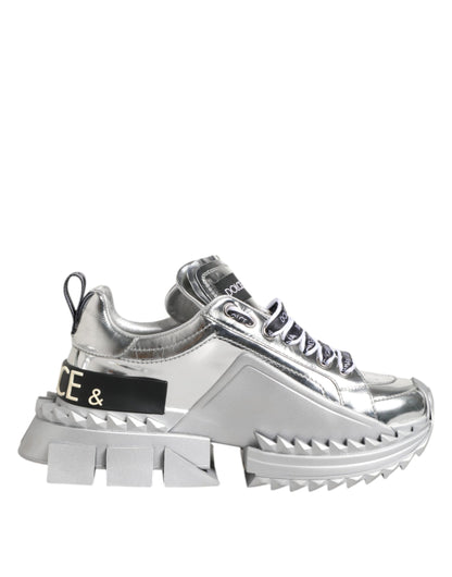 Dolce & Gabbana Silver Leather Super Queen Sneakers Shoes