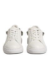John Richmond White Rhinestone Embellished Low Top Sneakers