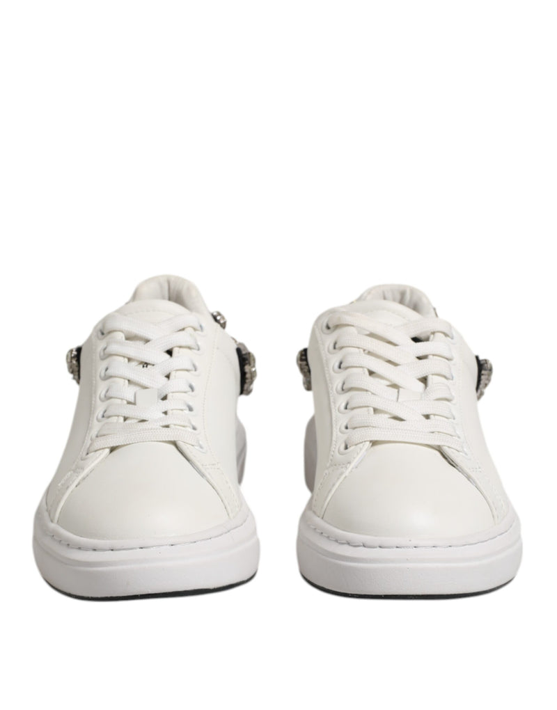 John Richmond White Rhinestone Embellished Low Top Sneakers