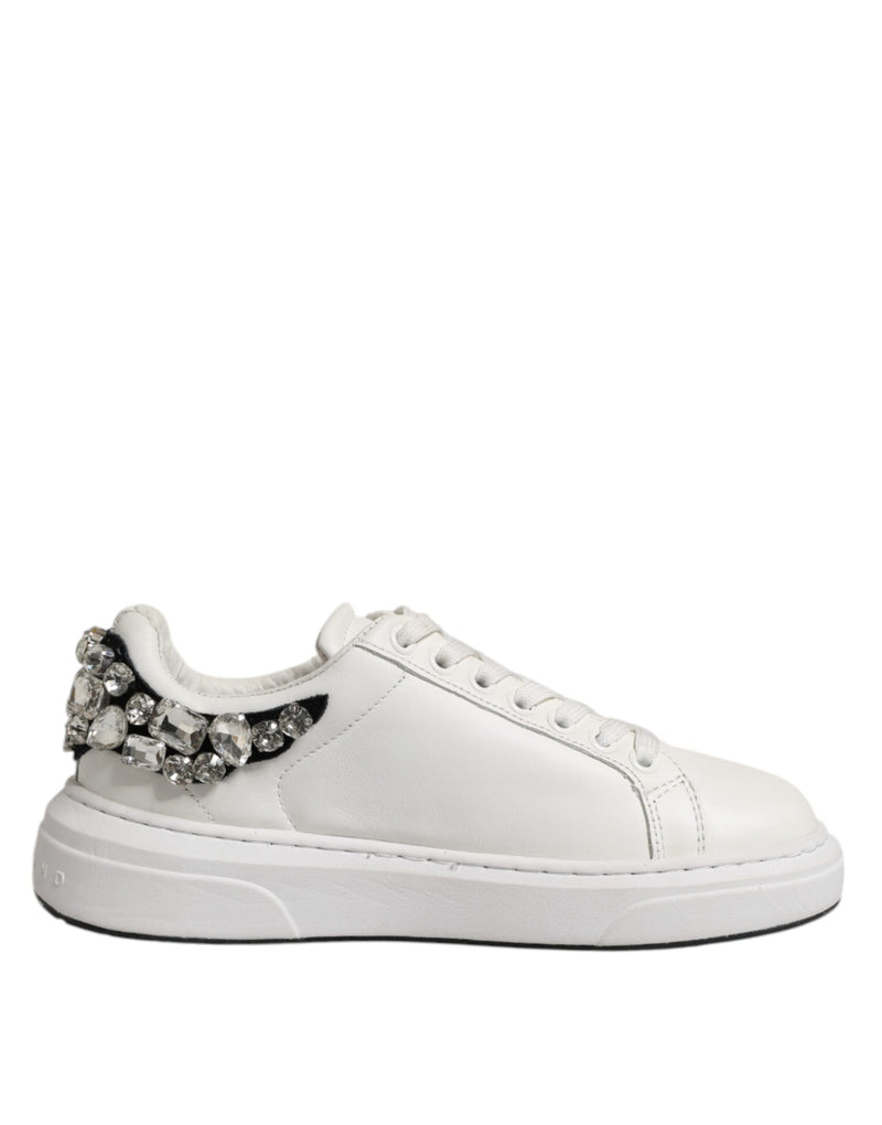 John Richmond White Rhinestone Embellished Low Top Sneakers