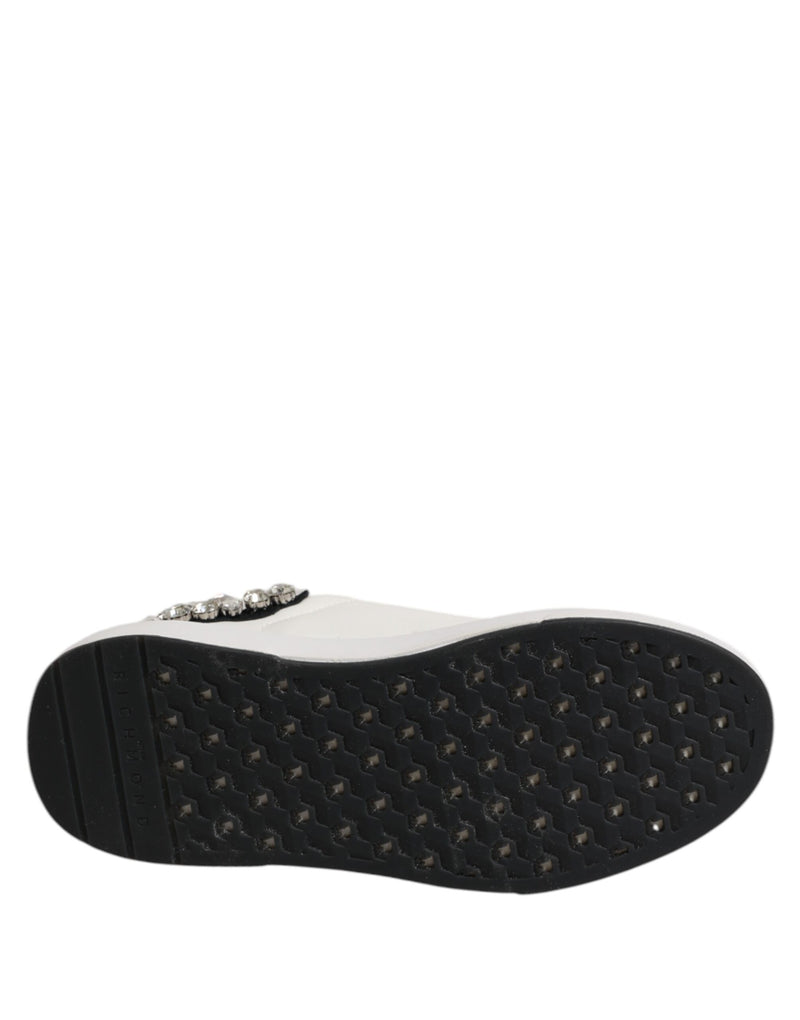 John Richmond White Rhinestone Embellished Low Top Sneakers
