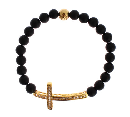 Bracelet Nialaya en argent 925 avec croix en or et onyx mat
