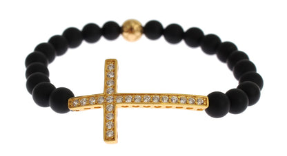 Bracelet Nialaya en argent 925 avec croix en or et onyx mat
