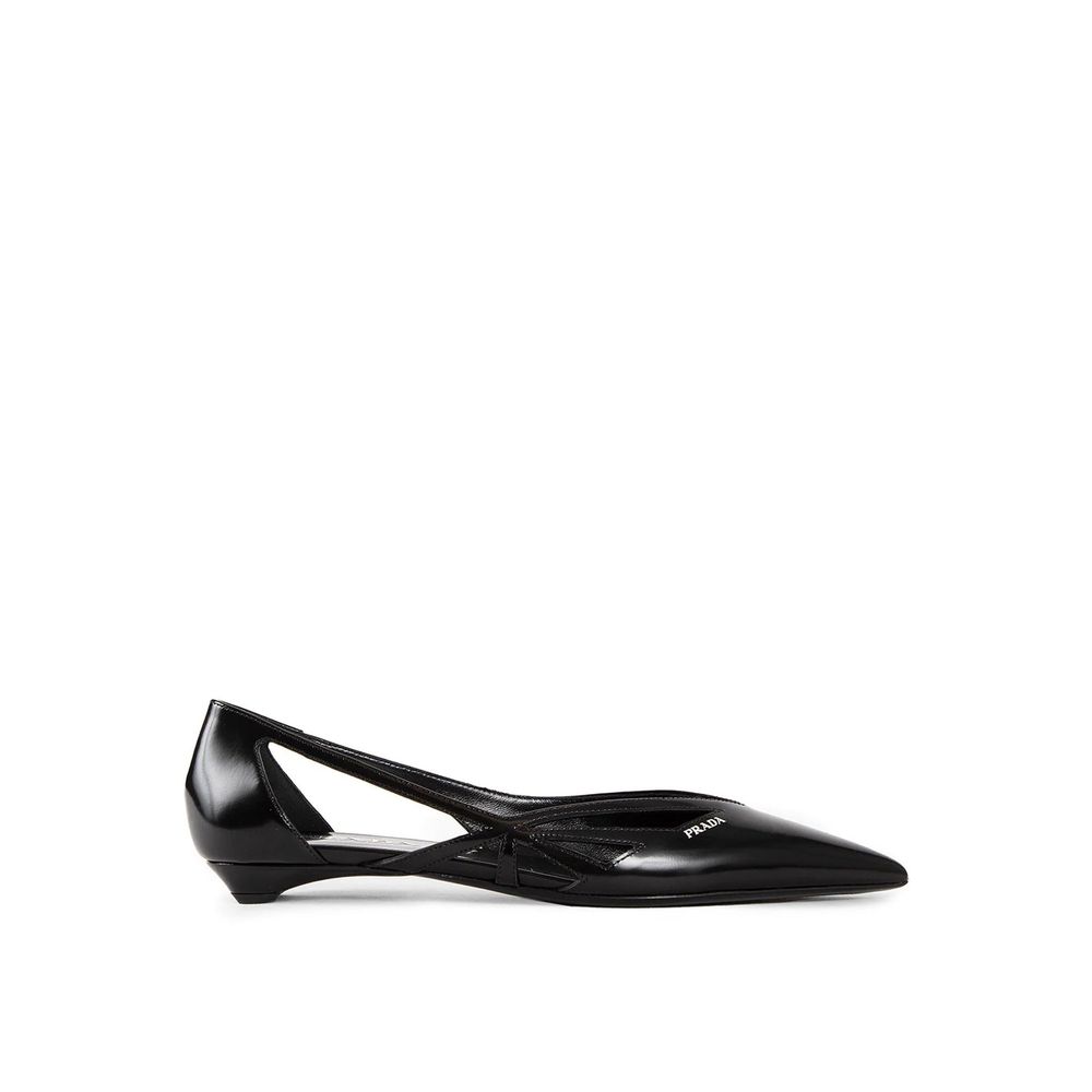 Prada Brushed Leather Cut-Out Ballerina Flats