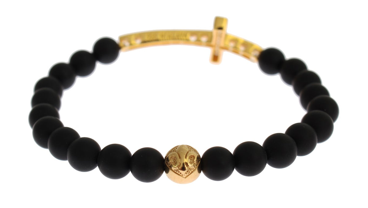 Bracelet Nialaya en argent 925 avec croix en or et onyx mat
