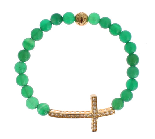 Nialaya Jade Stone Gold CZ Cross 925 Zilveren Armband