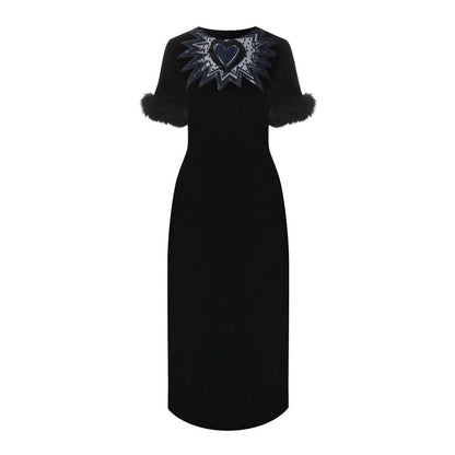 Fendi fluwelen midi-jurk met bontkraag