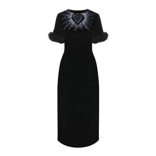 Robe midi en velours avec garniture en fourrure Fendi