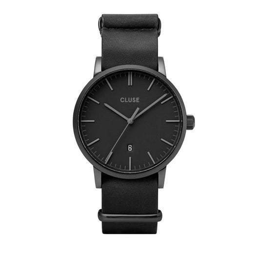 Cluse Zwart Leren Horloge