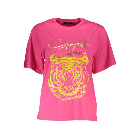 T-shirt femme en coton rose Cavalli Class