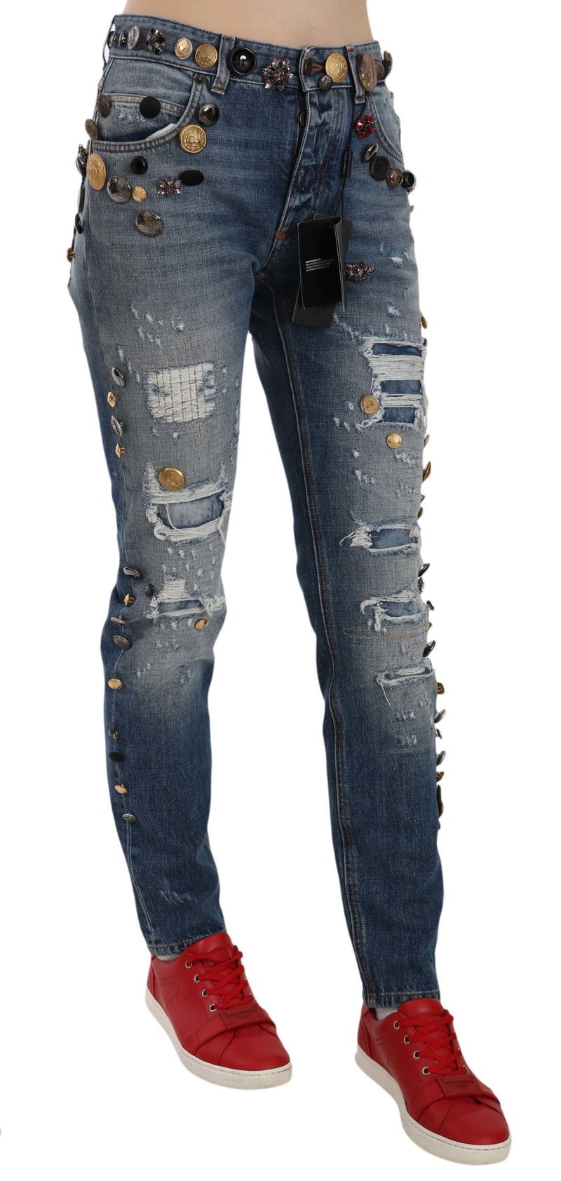 Pantalons en jean Dolce &amp; Gabbana en jean délavé ornés de boutons