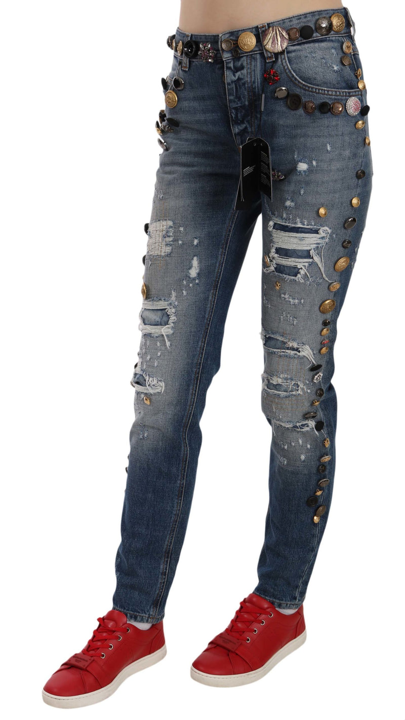 Pantalons en jean Dolce &amp; Gabbana en jean délavé ornés de boutons